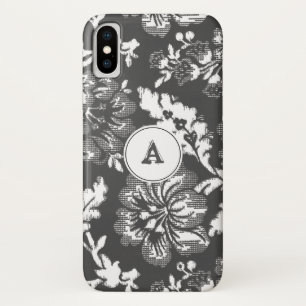 Funda Para iPhone X Impresión floral gris y blanca del vintage con el