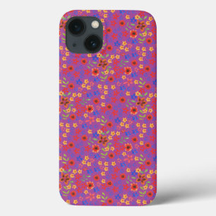 Funda Para iPhone 13 Impresión floral retro en estuche magenta para iPa