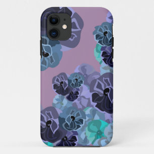 Funda Para iPhone 11 Impresión floral verde azulada y morada
