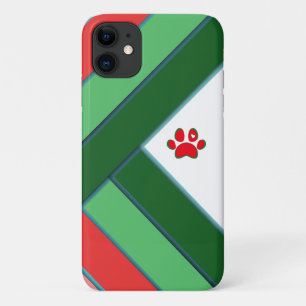 Funda Para iPhone 11 Impresión geométrica de pata roja, verde y blanco