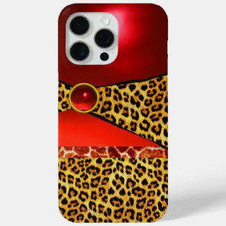 FUNDA PARA iPhone 15 PRO MAX IMPRESIÓN GIRAFFE LEOPARD PIEL ROJO RUBY GEMSTONE