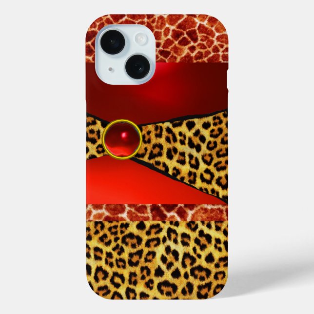 FUNDA DE Case-Mate PARA iPhone IMPRESIÓN GIRAFFE LEOPARD PIEL ROJO RUBY GEMSTONE (Reverso )