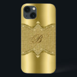 Funda Para iPhone 13 Impresión metálica de oro con patrón de diamantes<br><div class="desc">Luminosa impresión de oro metálico con patrón de impresión de textura de diamantes de oro. Personalizado y monograma opcional.</div>