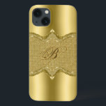Funda Para iPhone 13 Impresión metálica de oro con patrón de diamantes<br><div class="desc">Luminosa impresión de oro metálico con patrón de impresión de textura de diamantes de oro. Personalizado y monograma opcional.</div>