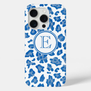 Funda Para iPhone 15 Pro Impresión Monograma Azul Y Leopardo Blanco