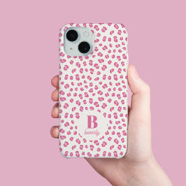 Funda Para iPhone 15 Impresión monogramada moderna de leopardo rosa