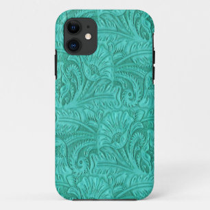 Funda Para iPhone 11 Impresión occidental de color turquesa de cuero fa