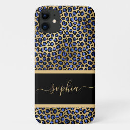 Funda Para iPhone 11 Impresión personalizada de Leopardo negro y oro mo