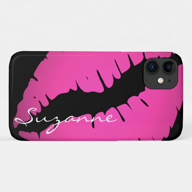 Funda De Case-Mate Para iPhone Impresión personalizada de los labios rosados (Reverso (horizontal))