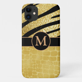 Funda Para iPhone 11 Impresión personalizada de oro y animales negros