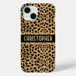 Funda Para iPhone 15 Impresión personalizada de piel de leopardo