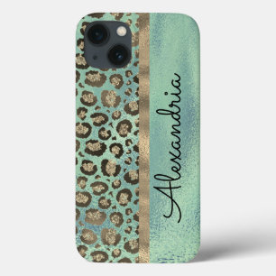 Funda Para iPhone 13 Impresión Purpurinoso de leopardo sobre verde bril