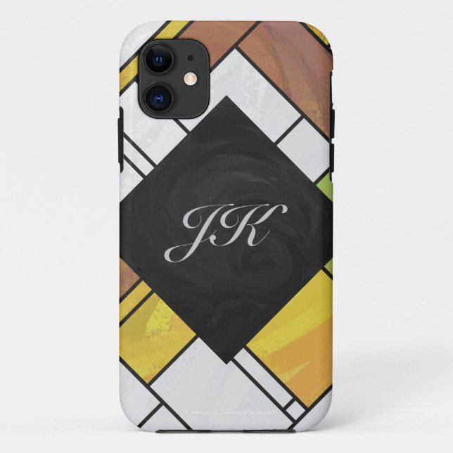 Funda De Case-Mate Para iPhone Impresión verde amarillo marrón mondriano (Reverso)