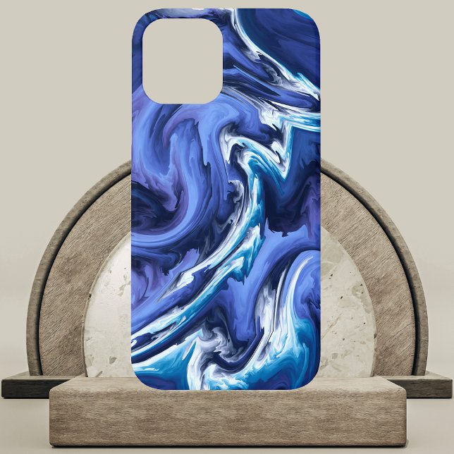 Funda De Case-Mate Para iPhone Impresionante diseño de agate azul (Stunning Blue Agate Design Phone Case on Marble and Wood Podium)