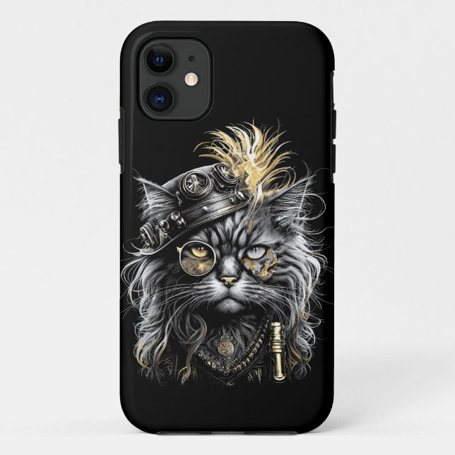 Funda De Case-Mate Para iPhone Impresionante gato steampunk  (Reverso)