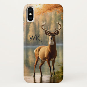 Funda Para iPhone X Impresionante Monograma De Doce Puntos Buck Aguas