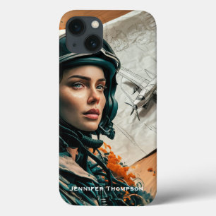 Funda Para iPhone 13 Impresionista abstracto, piloto de mujeres, avión