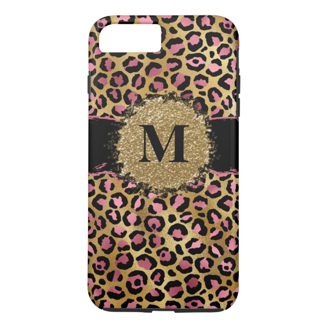 Funda De Case-Mate Para iPhone Inauguración inicial de leopardo purpurina rosa y  (Reverso)