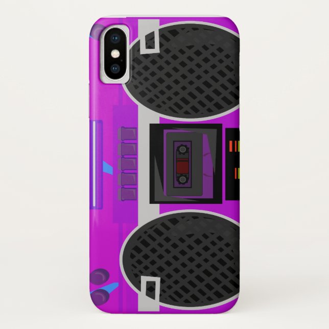 Funda De Case-Mate Para iPhone Increíble Boombox Morado de los Ochenta (Reverso)