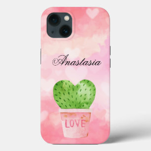 Funda Para iPhone 13 Increíble, Guay, acuarela de cactus de corazón ros