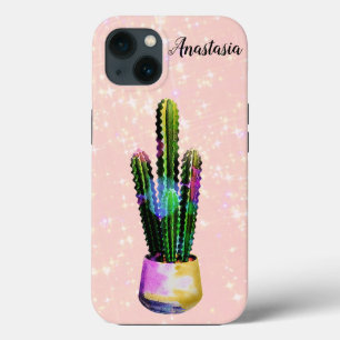 Funda Para iPhone 13 Increíble, Guay, Pink Sparkly, Cactus