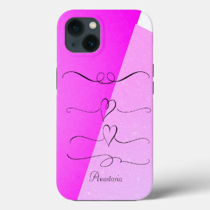 Funda Para iPhone 13 Increíble, Guay, Purple Heart con tu nombre