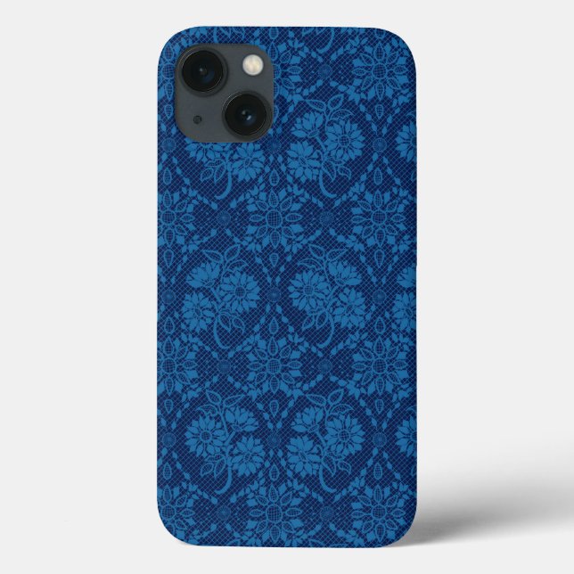 Funda De Case-Mate Para iPhone Indigo Blue Floral Faux Lace Pattern (Reverso)