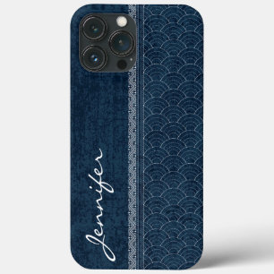 Funda Para iPhone 13 Pro Max Indigo Sashiko Pattern Nombre del bordado japonés
