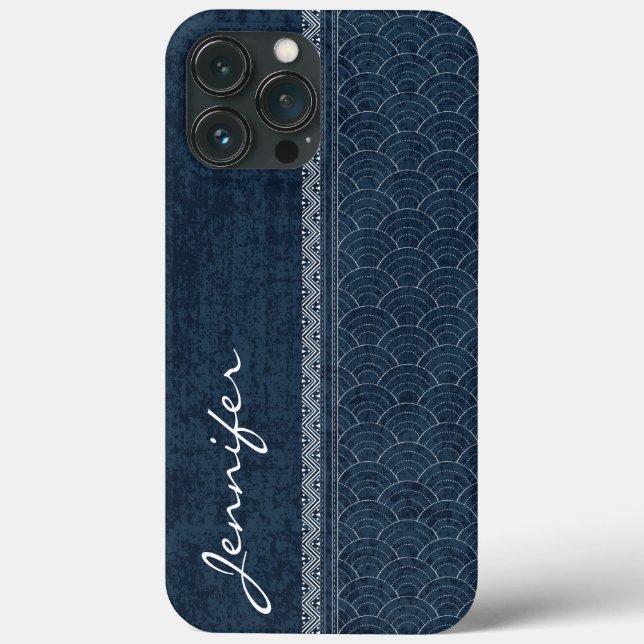 Funda De Case-Mate Para iPhone Indigo Sashiko Pattern Nombre del bordado japonés (Reverso )