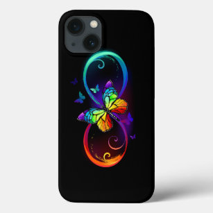 Funda Para iPhone 13 Infinidad vibrante con mariposa arco iris sobre ne