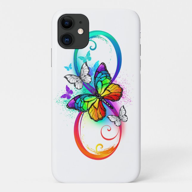 Funda De Case-Mate Para iPhone Infinito brillante con mariposa arco iris (Reverso)