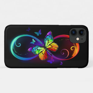Funda Para iPhone 11 Infinito vibrante con mariposa arco iris sobre neg