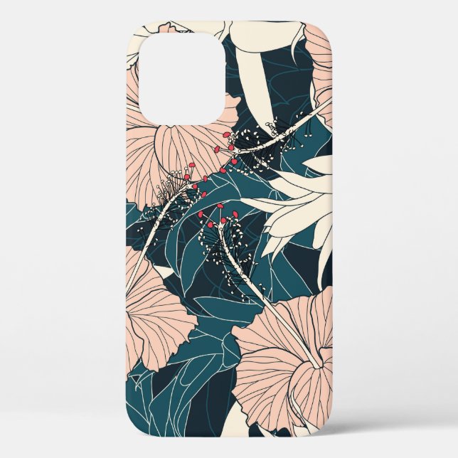 Funda De Case-Mate Para iPhone Inhibisco rosa tropical, fondo oscuro (Reverso )