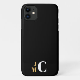 Funda Para iPhone 11 Inicial apilado personalizado, negro/dorado/blanco