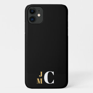 Funda Para iPhone 11 Inicial apilado personalizado, negro/dorado/blanco