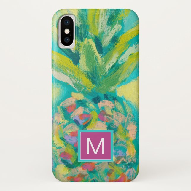 Funda De Case-Mate Para iPhone Inicial | Colorida piña tropical (Reverso)