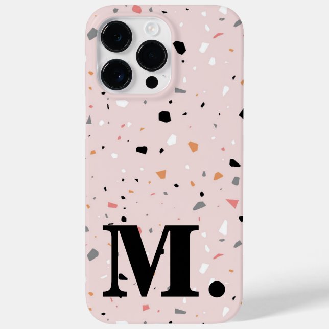 Funda De Case-Mate Para iPhone Inicial de Monograma de Terrazzo Rosa con Estilo (Reverso)