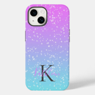 Funda Para iPhone 14 De Case-Mate Inicial de monograma nombre rosa azul destello omb