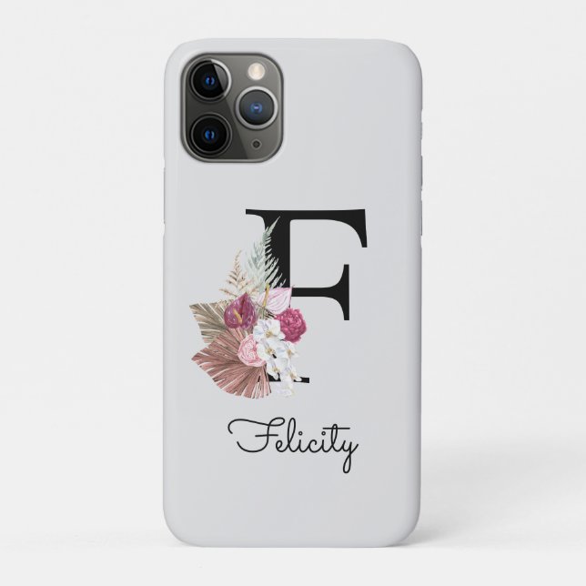 Funda De Case-Mate Para iPhone Inicial F Monograma Rosa Floral Boho (Reverso)