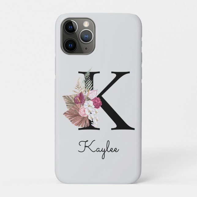 Funda De Case-Mate Para iPhone Inicial K Floral Rosa Monogramada (Reverso)