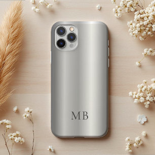 Funda Para iPhone 11 Inicial Monograma Metálico Falso Gris Plateado Bru