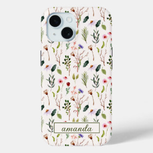 Funda Para iPhone 15 Inicial Monogramada de Flor Silvestre con Acuarela