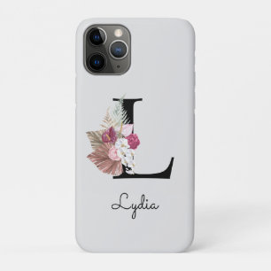 Funda Para iPhone 11 Pro Inicial Monogramada M Floral Boho Rosa