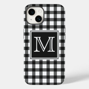 Funda Para iPhone 14 De Case-Mate Inicial   Negro y blanco Gingham Plaid Checker