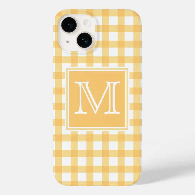Funda De Case-Mate Para iPhone Inicial | Pastel amarillo Gingham Plaid Tartan Cut (Reverso )
