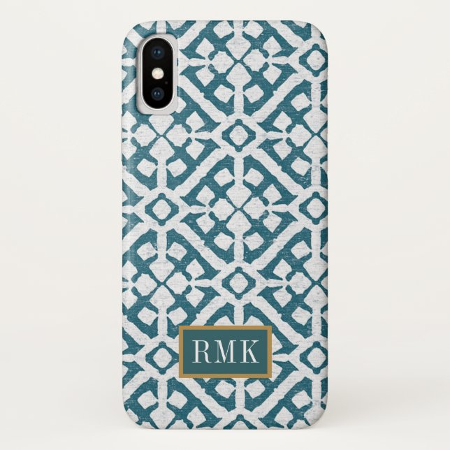 Funda De Case-Mate Para iPhone Inicial| Patrón azul amadora (Reverso)