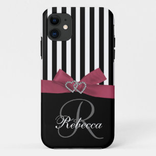 Funda Para iPhone 11 Inicial personalizada, rosa, caja de las rayas