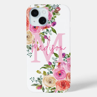 Funda Para iPhone 15 Inicial | Personalizar | Acuarela | Floral