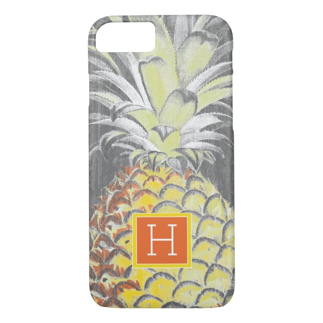 Funda De Case-Mate Para iPhone Inicial | Pinneapple amarillo tropical sobre gris (Reverso)