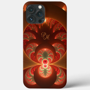 Funda Para iPhone 13 Pro Max Iniciales de arte fractal abstracto naranja rojo l